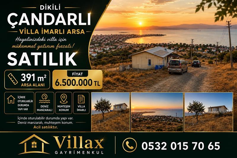 Fırsat! Dikili Çandarlı’da Hazır Yapılı, Deniz Manzaralı 391 m² Arsa
